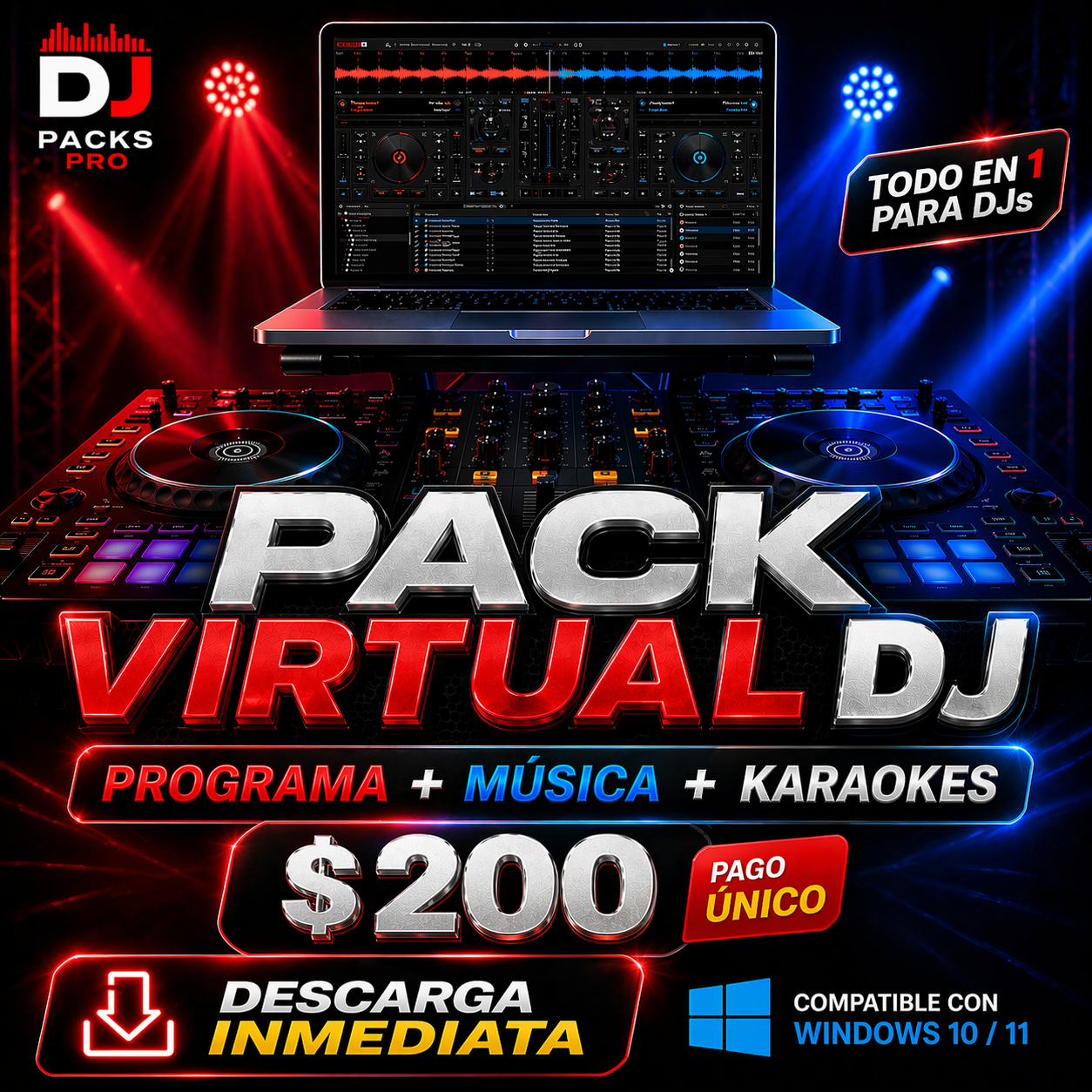 Pack Virtual DJ 2025 — Programa + Más de 1TB de Música + Karaokes — $200 MXN Pago Único — Descarga Inmediata